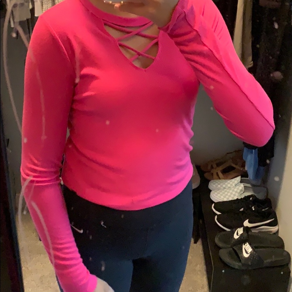 2 long sleeve open neck tops